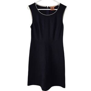 Tory Burch Navy Blue Sleeveless Sheath Dress S Contrast Piping Careerwear